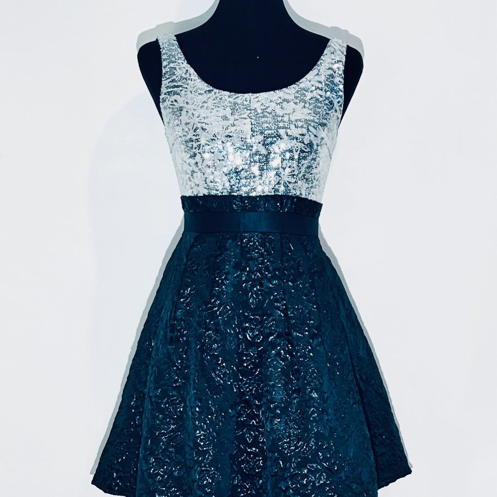 Kay Unger New York Cocktail Dress - Silver Sequin + Black